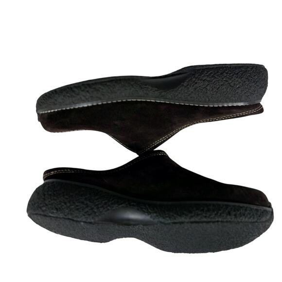 NWOT! BASS! ESPRESSO BROWN GENUINE LEATHER CREAM STITCHED CLOGS, MULES! SZ 7.5M - Picture 6 of 10